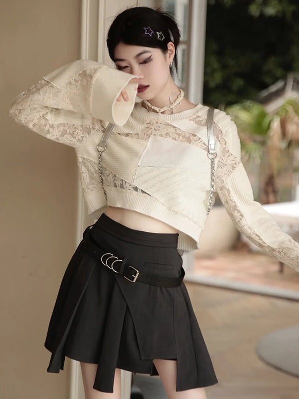 Embroidered Lace Stitch Pullover & Removable Sleeve Corset Top
