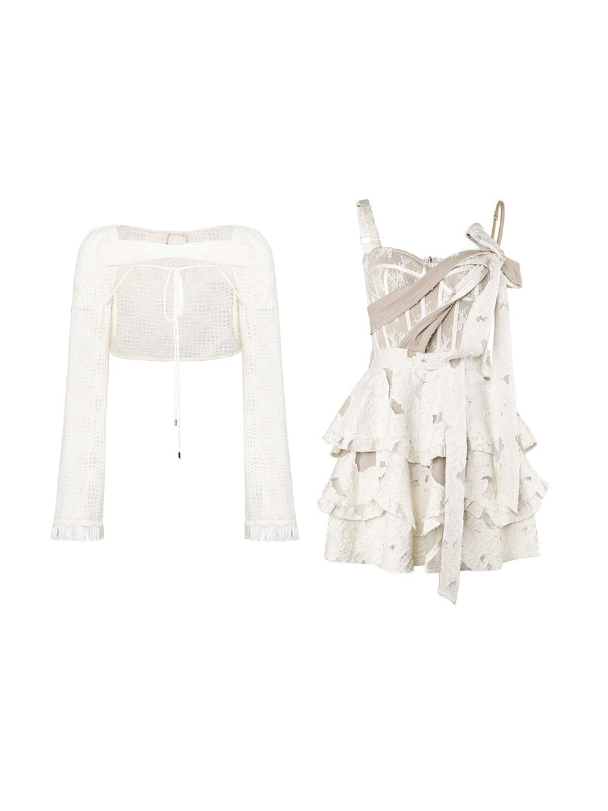 Butterfly Jacquard Dress & Short Cardigan