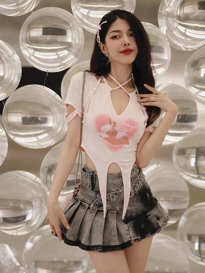 Bunny Length T-shirt & White Lace Set-up
