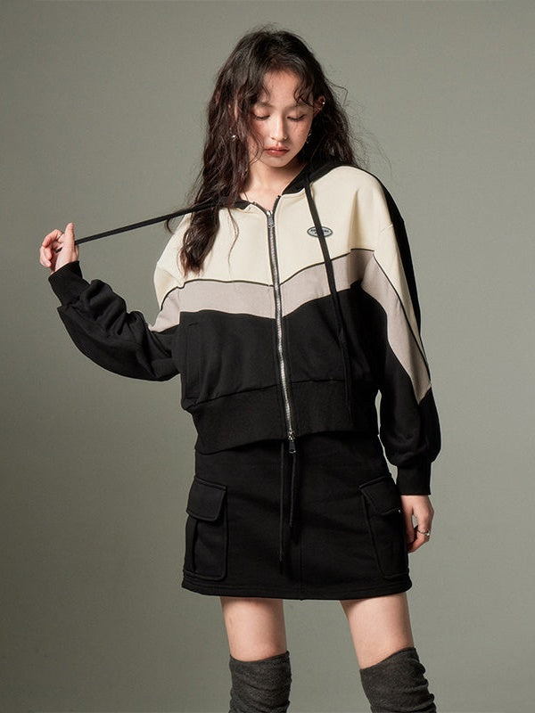 Sports Style ZIP-up Hoodie ＆ A-Line Skirt