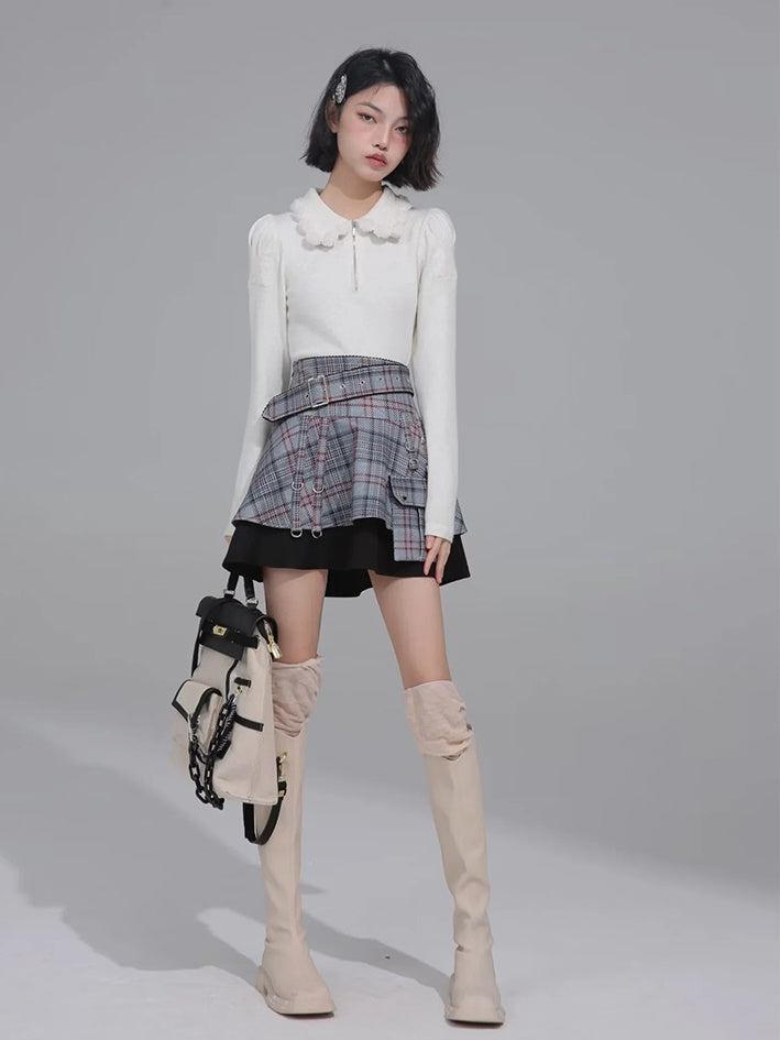 Knitted Fur Ball Collar Shirt