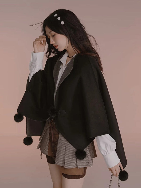 Double-faced Wool Cloak Coat