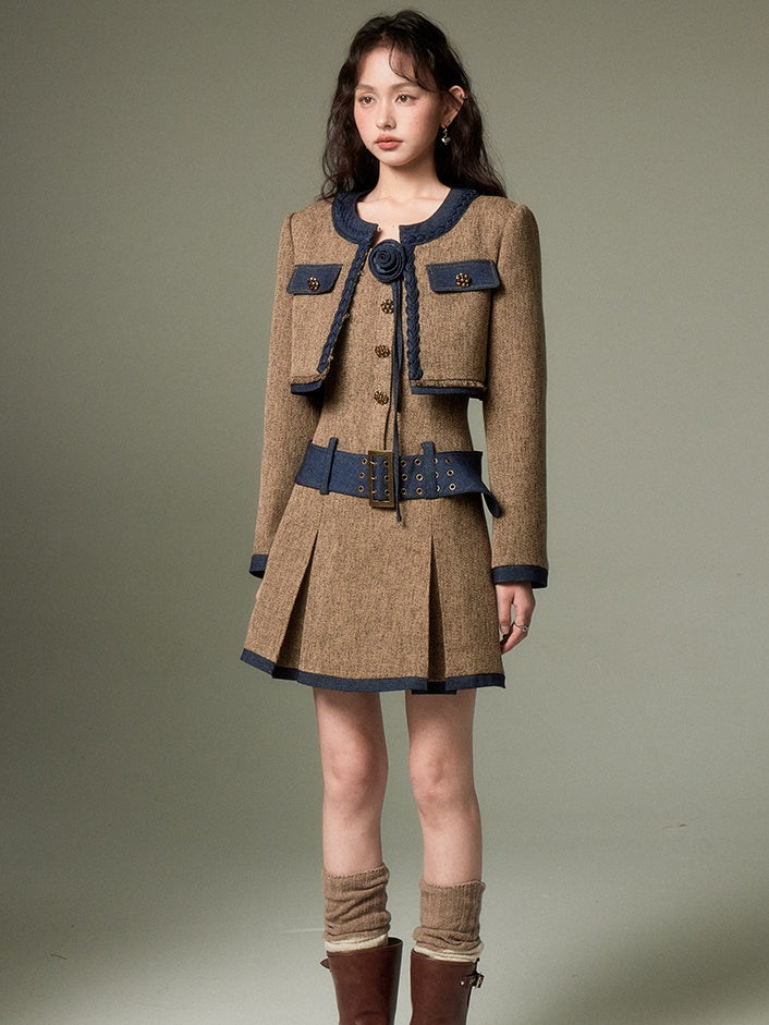Chic Tweed Short Jacket & Slip Skirt