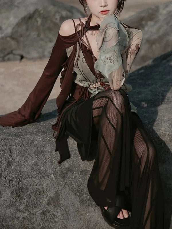 See-through Flared Skirt Pants