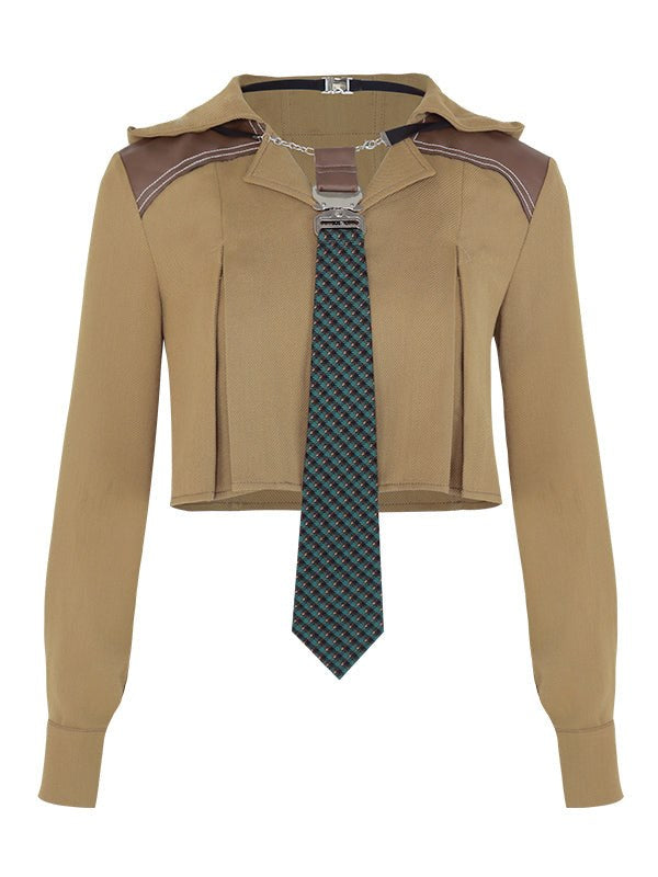 Hooded Shirt with Tie & Short Vest