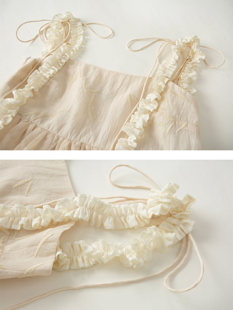 Lace Strap Jacquard Slip Dress