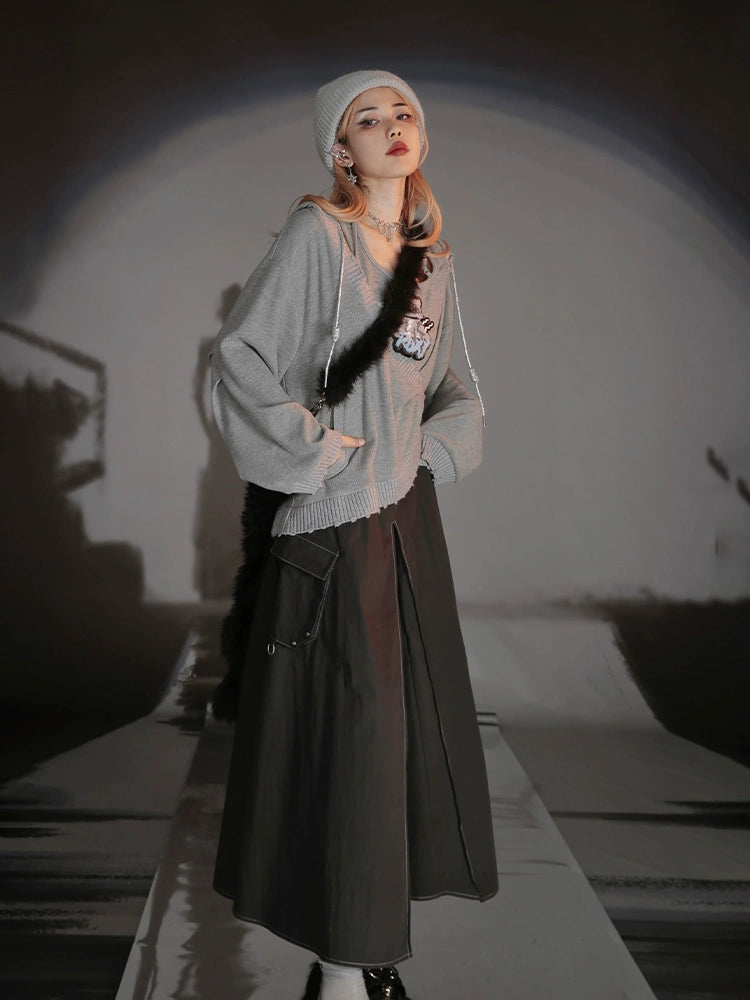 Cat Design Layered Style Loose Top & Switching Design One-piece