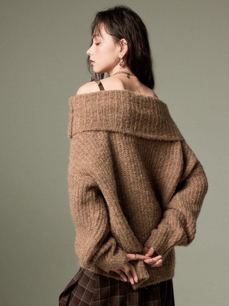 One-shoulder Strap Loose Sweater