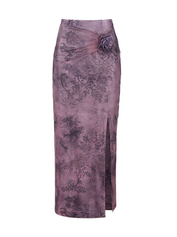 Sheer Short Top & Sling Set & Printed Skirt