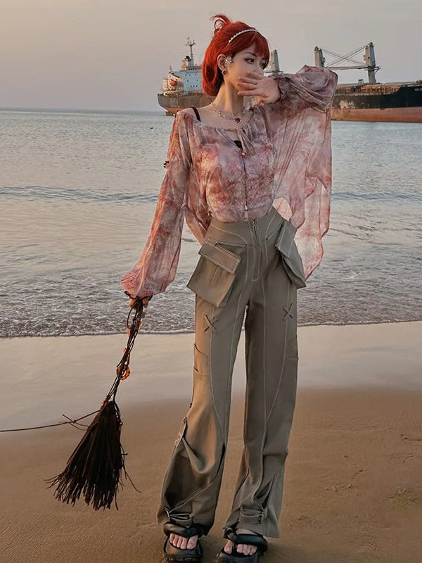 Sequin Camisole & Sheer Cardigan Set-up & Sequin Fishtail Skirt