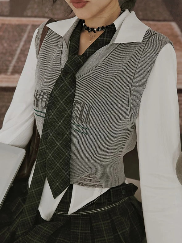 College British Style Shirt &&Vest & Pleated Culottes & Jacket