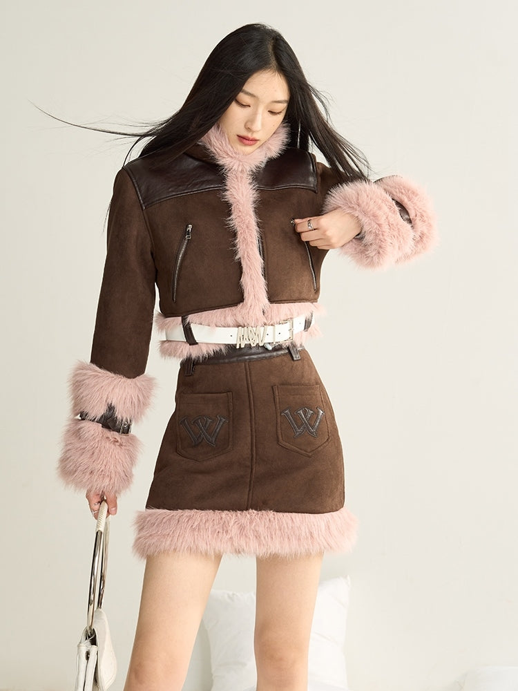 Fur Suede Jacket & Skirt