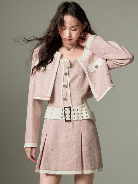 Chic Tweed Short Jacket & Slip Skirt