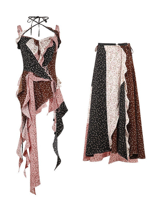 Broken Flowering Camisole&Skirt Set-up& Dress & Ribbon Cardigan
