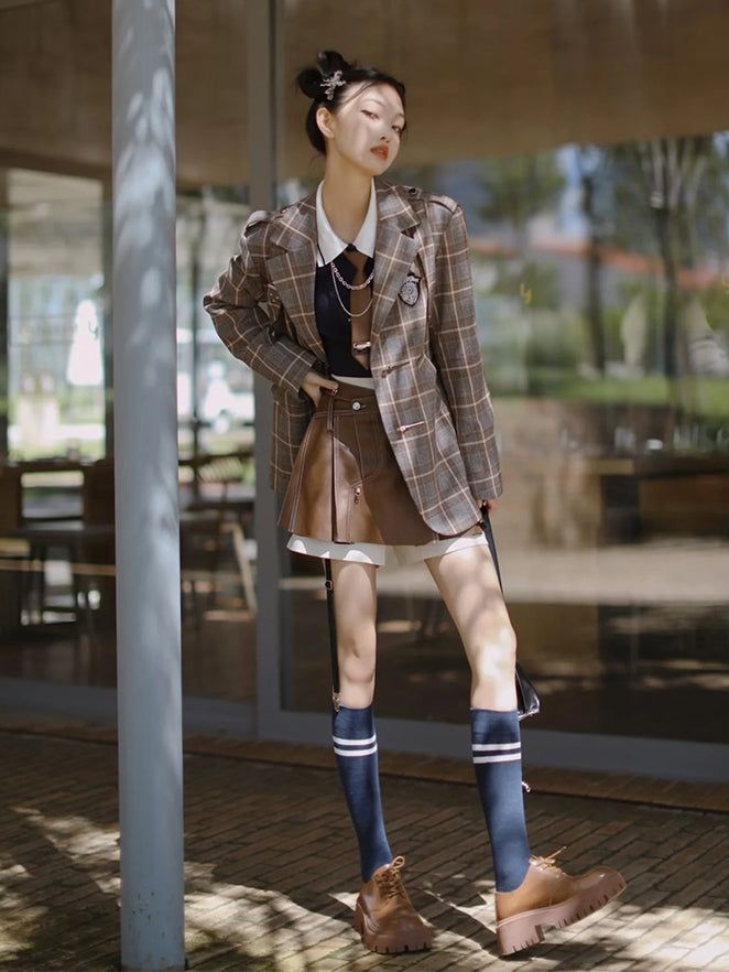 British Style Suit Jacket & Shirt & Culottes