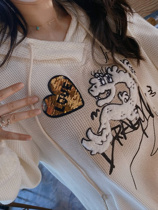 Dragon Embroidery Hooded Sweat & Neck Warmer