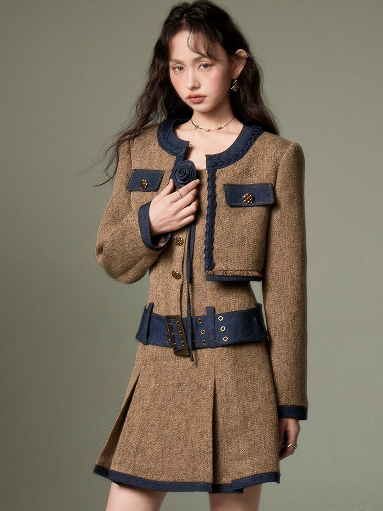 Chic Tweed Short Jacket & Slip Skirt