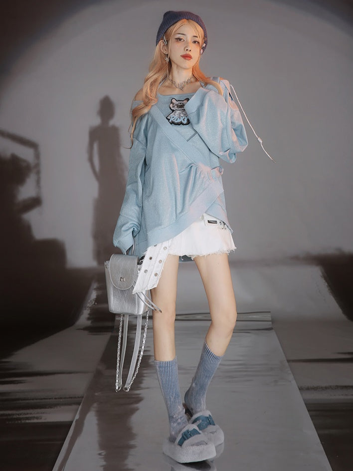 Cat Design Layered Style Loose Top & Switching Design One-piece