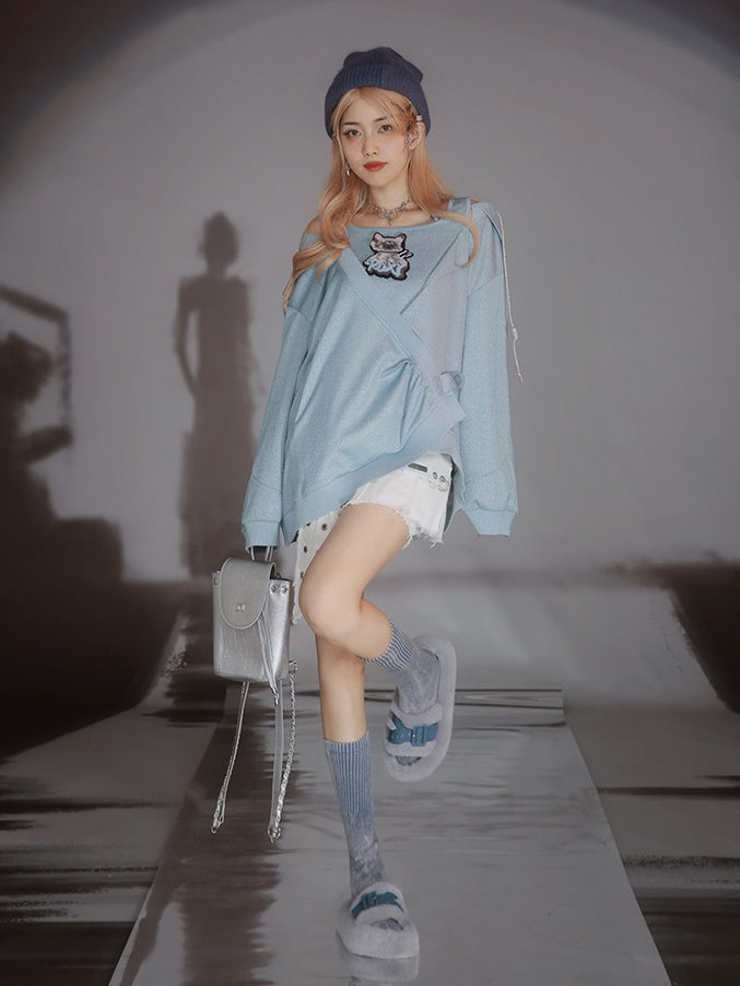 Cat Design Layered Style Loose Top & Switching Design One-piece