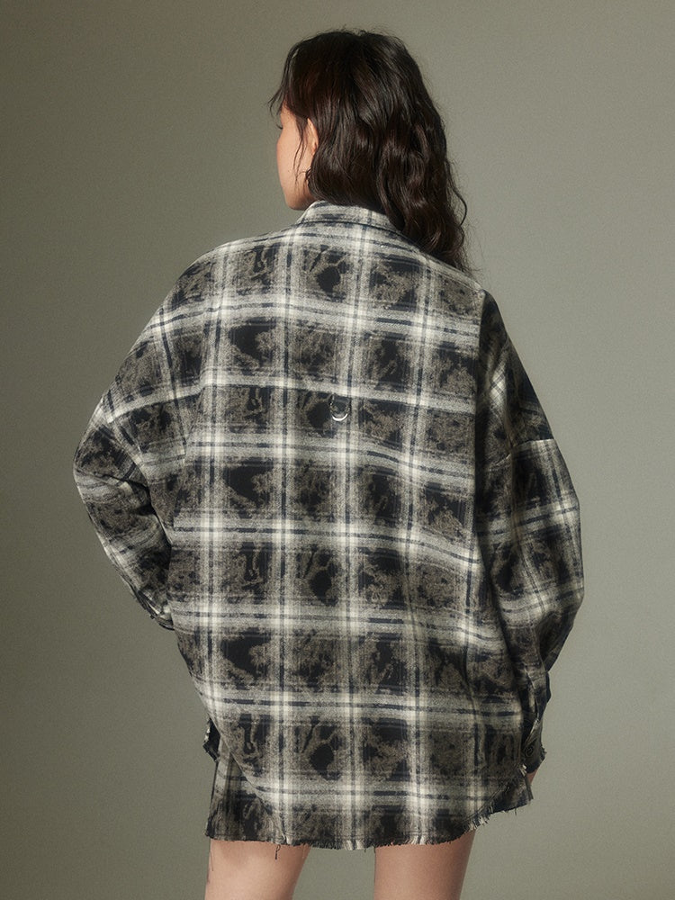 Plaid Loose Long Sleeve Shirt & Pleated Skirt