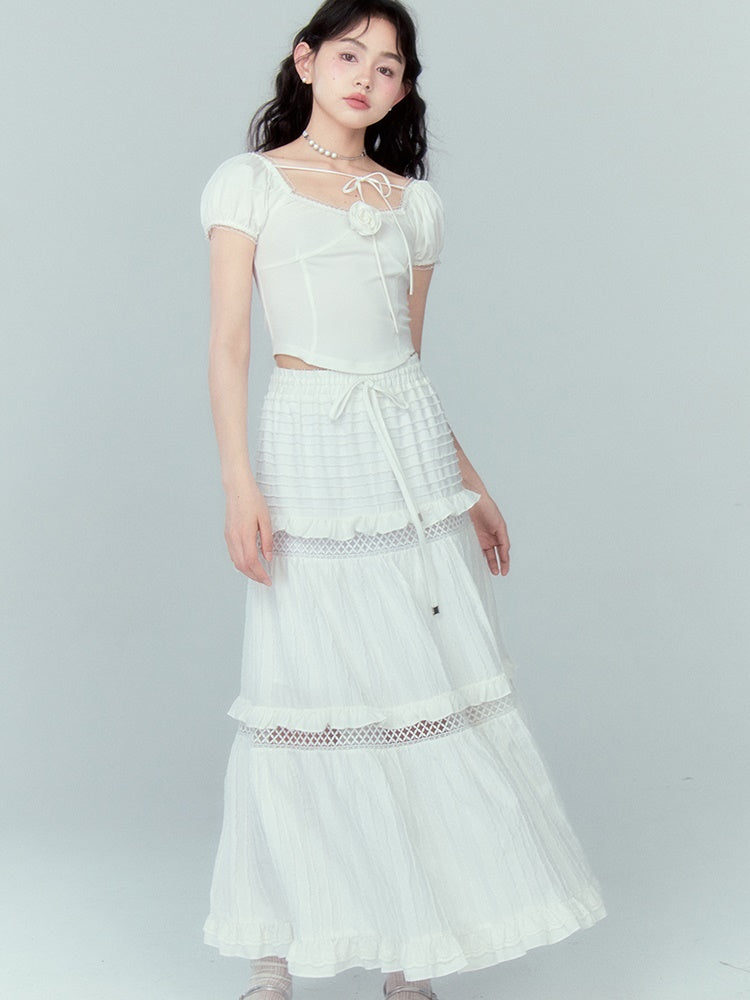 2Way Hollow Lace Cake A-Line Skirt