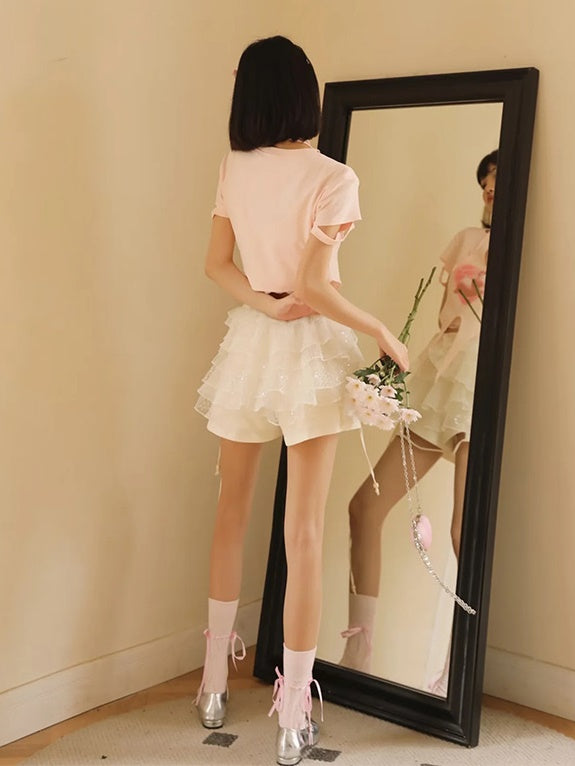 Bunny Length T-shirt & White Lace Set-up
