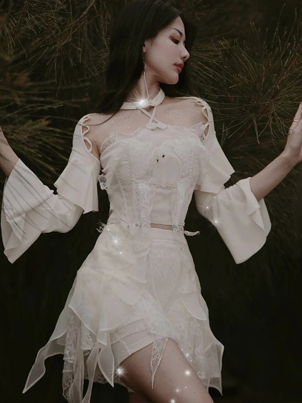 Chinese Style Two-piece Top & Jacquard Skirt