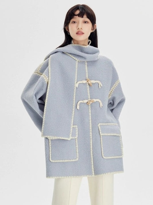 Embroidered Stitch Horn Button Coat