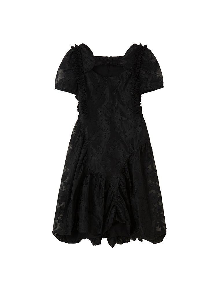 Irregular Flower Bud Black Dress