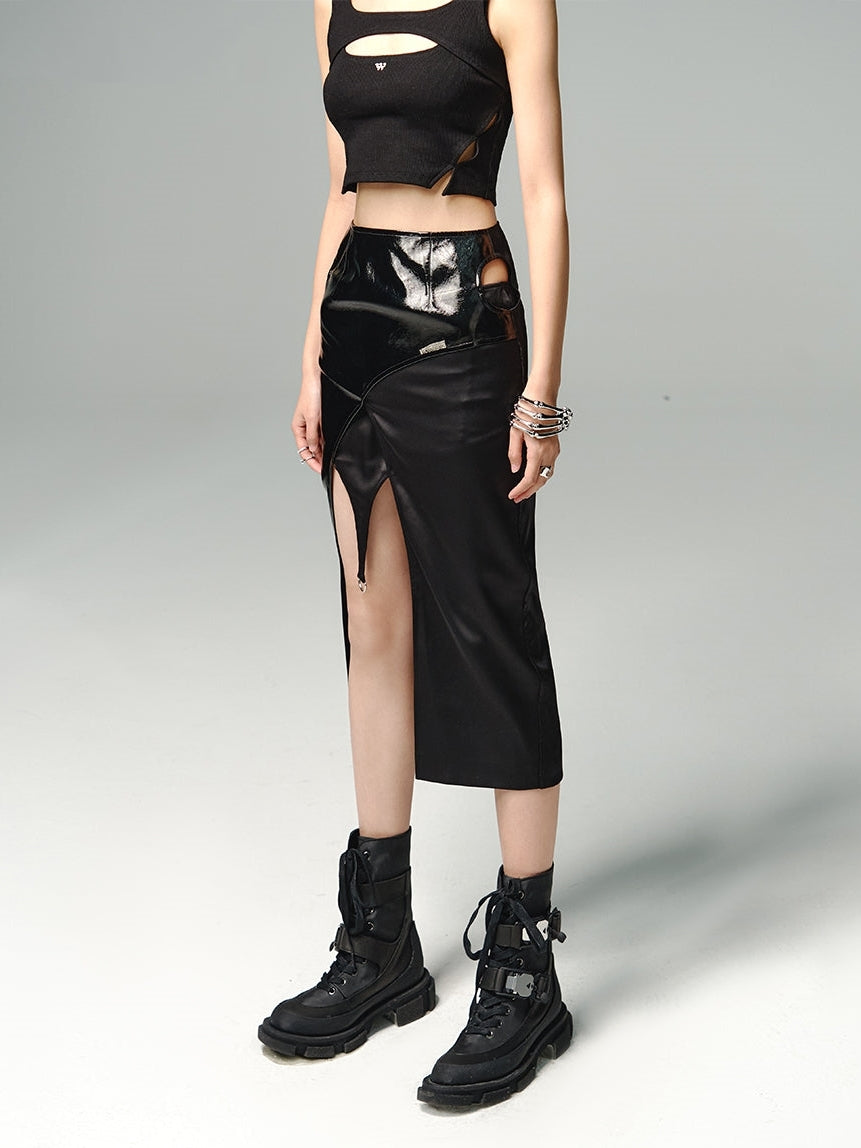 Patchwork Leather Skirt