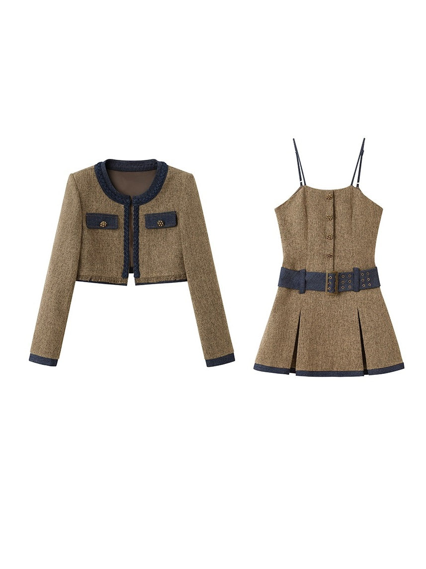 Chic Tweed Short Jacket & Slip Skirt