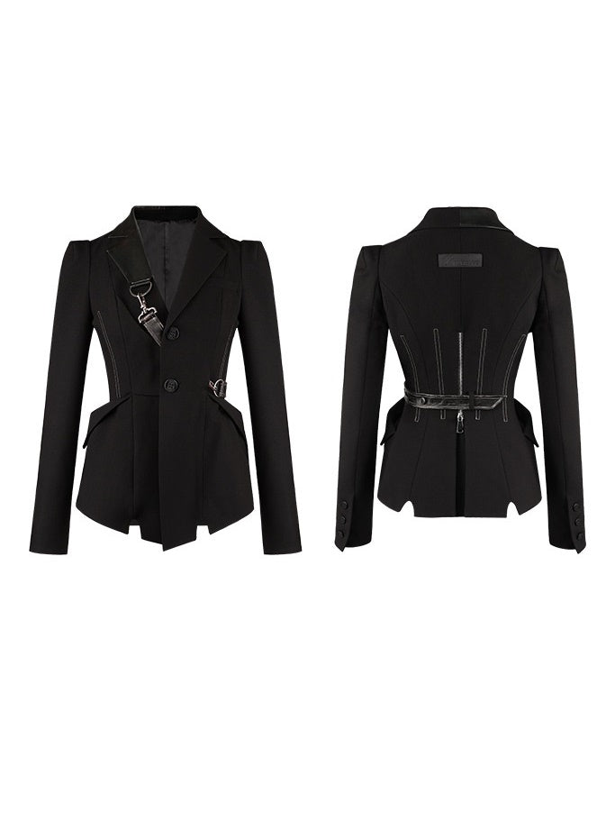 Strap Design Waist Slim Street Jacket