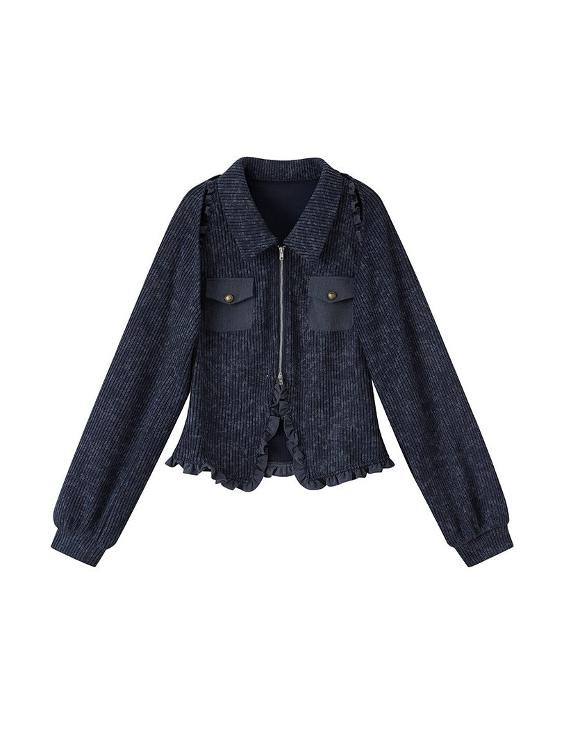 Polo Collar Knitted Sleeveless Top & Shawl Cardigan Set-up