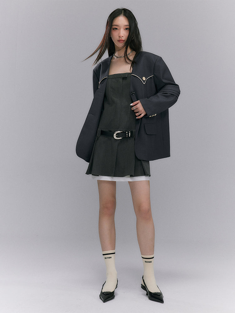 Pleats Nichi No-collar Jacket