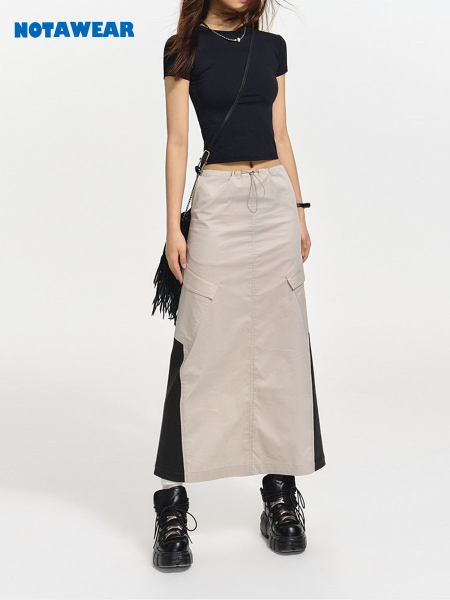 Bi-color Long Casual Flare Skirt