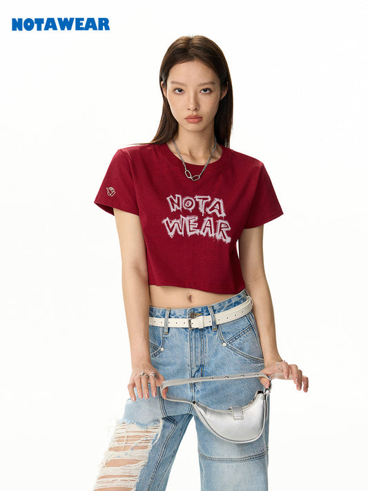 Cropped Casual Spray Handwriting T-Shirt