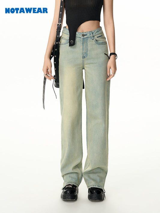 Denim Straight Side-Slit Casual Straight Pants