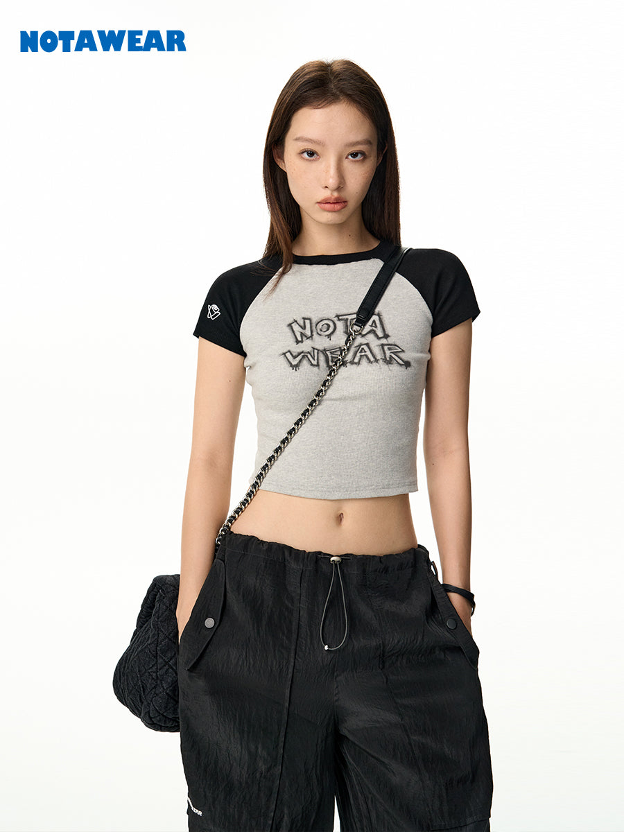 Contrast Casual Cropped Tight T-Shirt