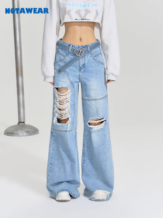 Damage Wide Denim Pants 