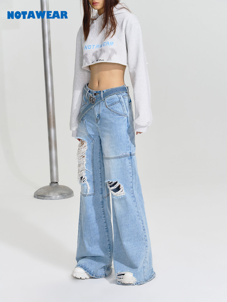 Damage Wide Denim Pants 