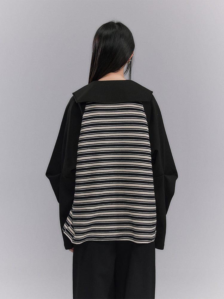 Border Casual Retro Oversize Harf-zip Tops