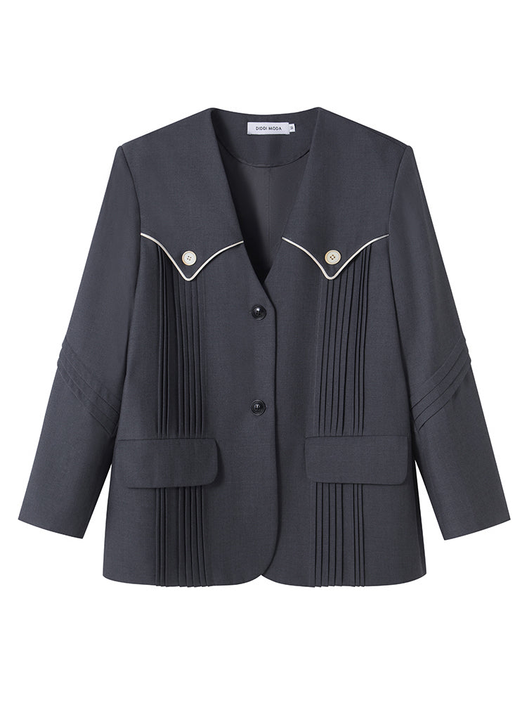 Pleats Nichi No-collar Jacket