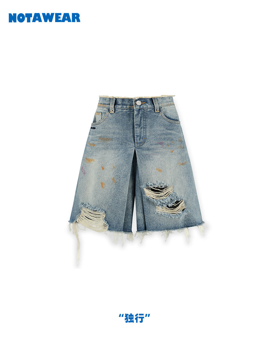 Damage Denim Crash Casual Vintage Half-Pants