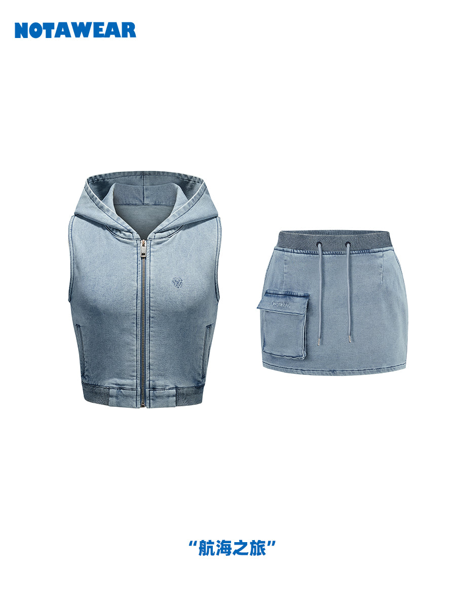 Denim Tight Casual Cropped Tops &amp; Mini-Skirt 