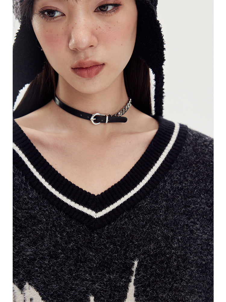 Animal V-neck Loose Knit