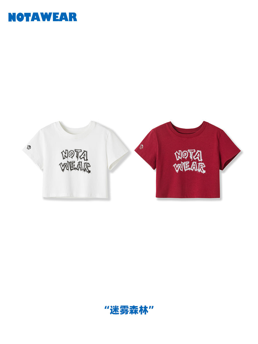 Cropped Casual Spray Handwriting T-Shirt