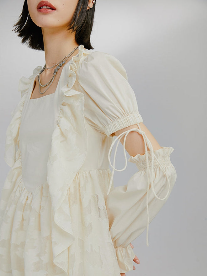 Detachable Sleeve White Long Sleeve Irregular Dress