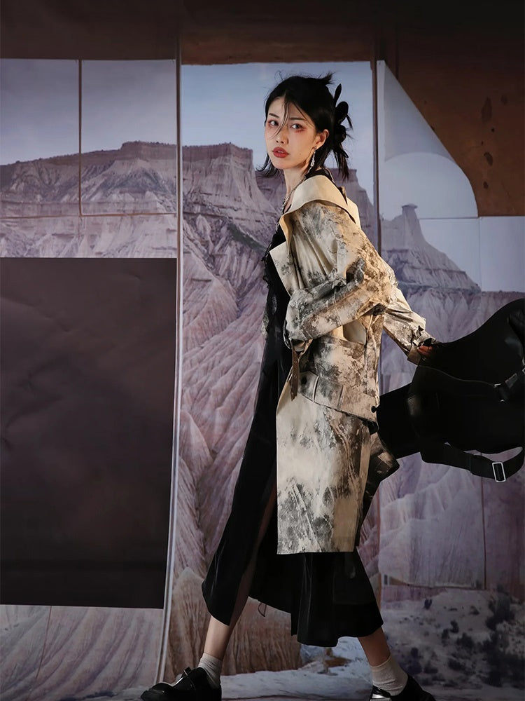 Nichi Leather Water-Color Chic Ink Long-Coat