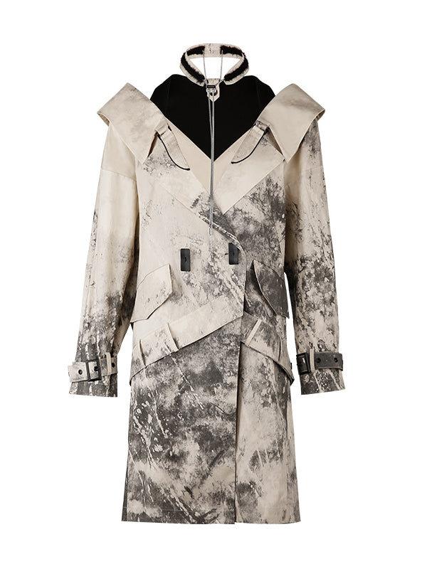 Nichi Leather Water-Color Chic Ink Long-Coat