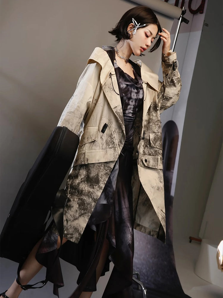 Nichi Leather Water-Color Chic Ink Long-Coat